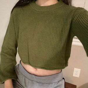 Green Cropped Knit Sweater